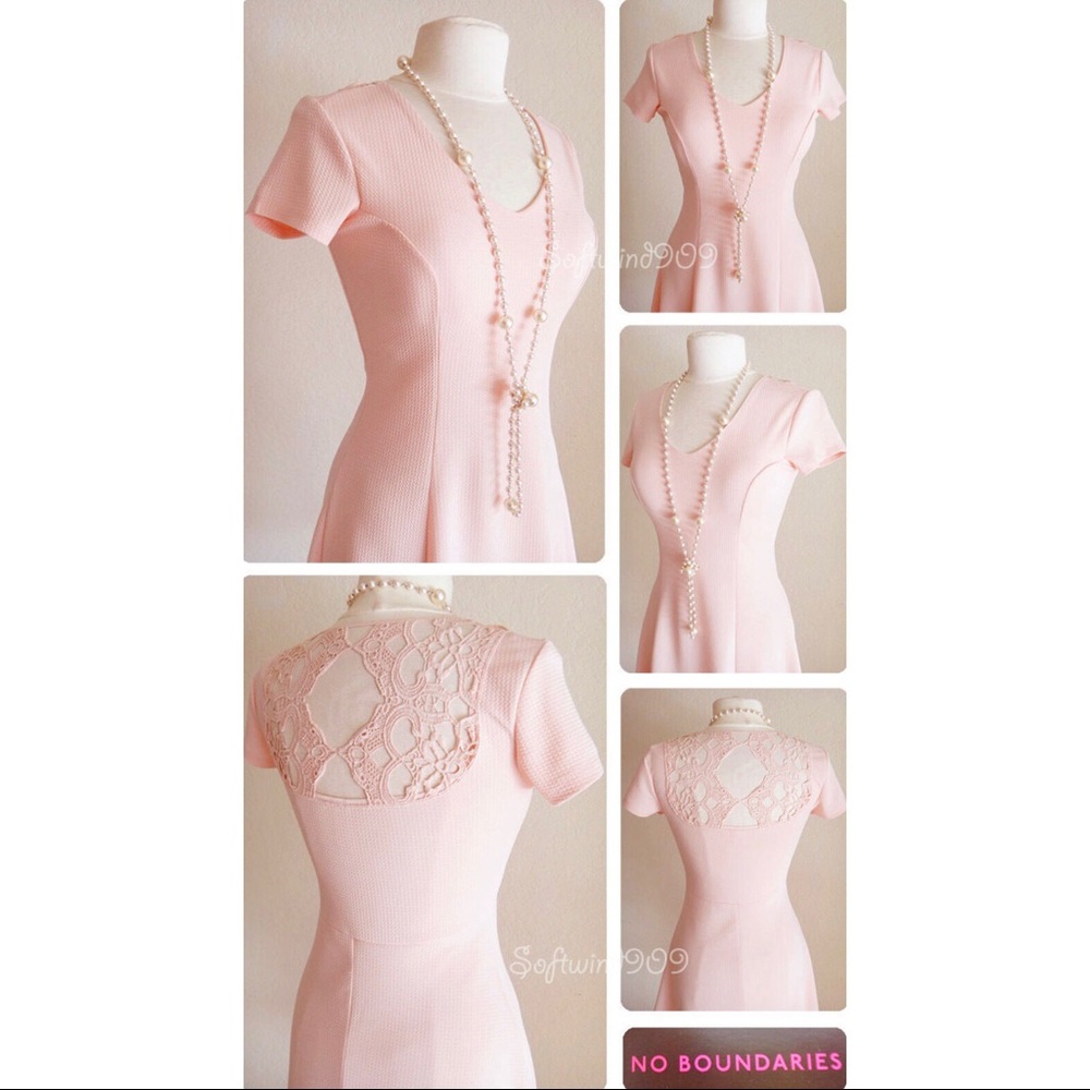 No Boundaries Blush Pink Crochet Back Skater Dress